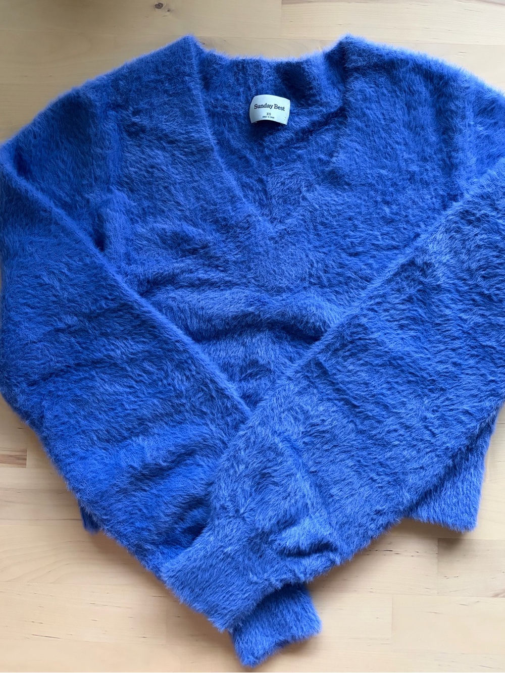 Sunday Best Blue Fuzzy V-Neck Sweater
